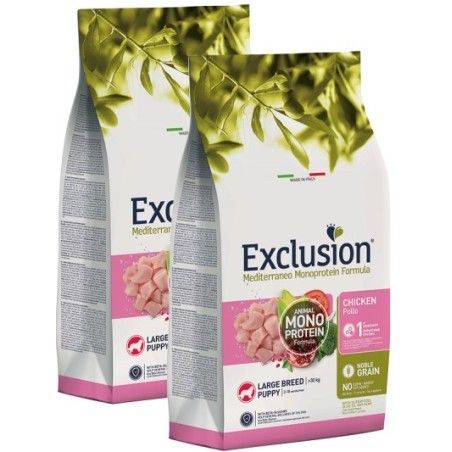EXCLUSION MEDITERRANEO MONOPROTEIN PUPPY LARGE POLLO KG.12**acquisto minimo 2pz**