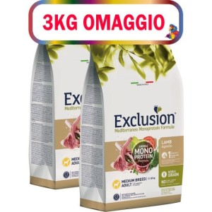 EXCLUSION MEDITERRANEO MONOPROTEIN ADULT MEDIO AGNELLO KG.12**acquisto minimo 2pz**3kg omaggio