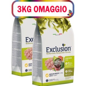 EXCLUSION MEDITERRANEO MONOPROTEIN ADULT MEDIO POLLO KG.12 **acquisto minimo 2pz**3kg omaggio