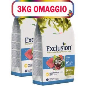 EXCLUSION MEDITERRANEO MONOPROTEIN ADULT MEDIO TONNO KG.12**acquisto minimo 2pz**3kg omaggio