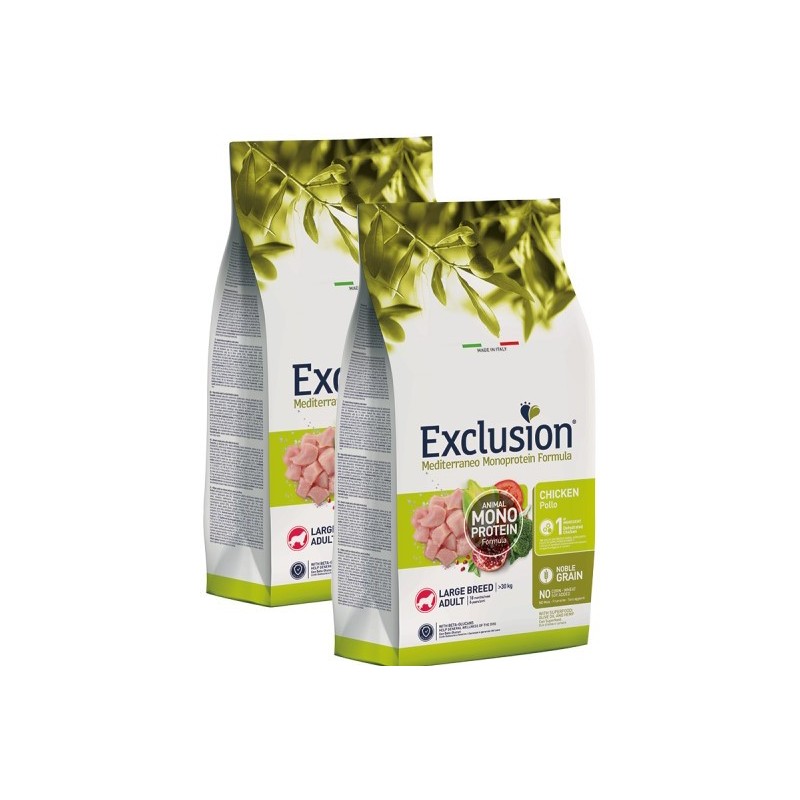 EXCLUSION MEDITERRANEO MONOPROTEIN ADULT LARGE POLLO KG.12 **acquisto minimo 2pz**