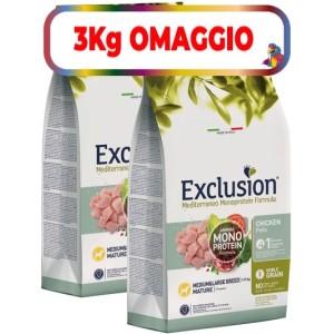 EXCLUSION MEDITERRANEO MONOPROTEIN MATURE MEDIUM/LARGE KG.12**acquisto minimo 2pz**3kg omaggio
