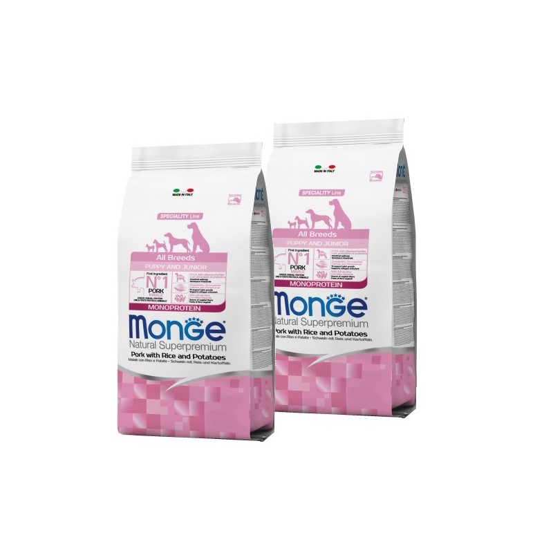 MONGE ALL BREEDS PUPPY MAIALE RISO PATATE KG.12 **acquisto minimo 2 sacchi*prezzo riferito alla singola confezione*