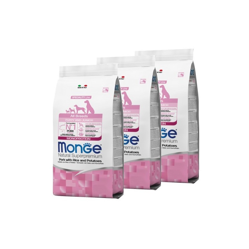 MONGE ALL BREEDS PUPPY MAIALE RISO PATATE KG.12 *acquisto minimo 3 sacchi*prezzo riferito alla singola confezione*
