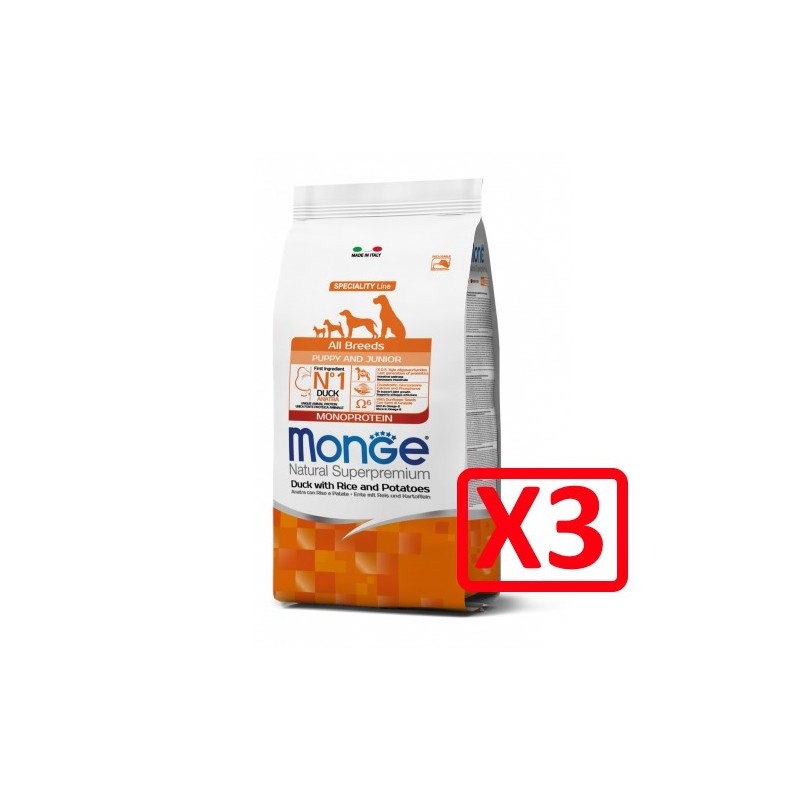 MONGE ALL BREEDS PUPPY ANATRA RISO PATATE KG.12 *acquisto minimo 3 sacchi*prezzo riferito alla singola confezione*