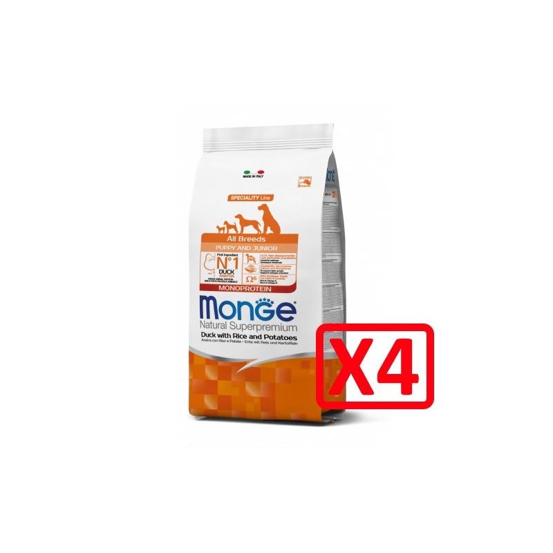 MONGE ALL BREEDS PUPPY ANATRA RISO PATATE KG.12 *acquisto minimo 4 sacchi*prezzo riferito alla singola confezione*