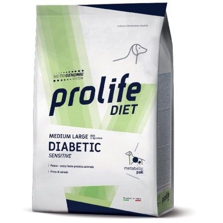 PROLIFE..VETERINARY DIET DOG DIABETIC MEDIUM LARGE KG.8 **spedizione gratis**