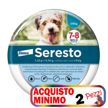 SERESTO SERESTO COLLARE ANTIPARASSITARIO PER CANI INFERIORI A 8 KG acquisto minimo 2pz